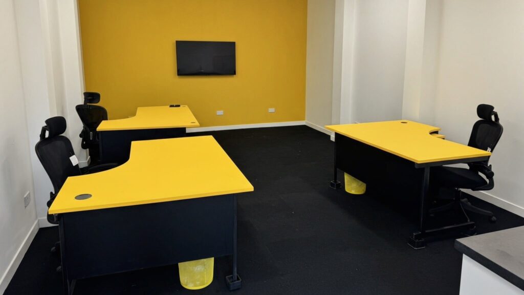 Office desk wrapping and commercial office furniture refurbishment with architectural vinyl